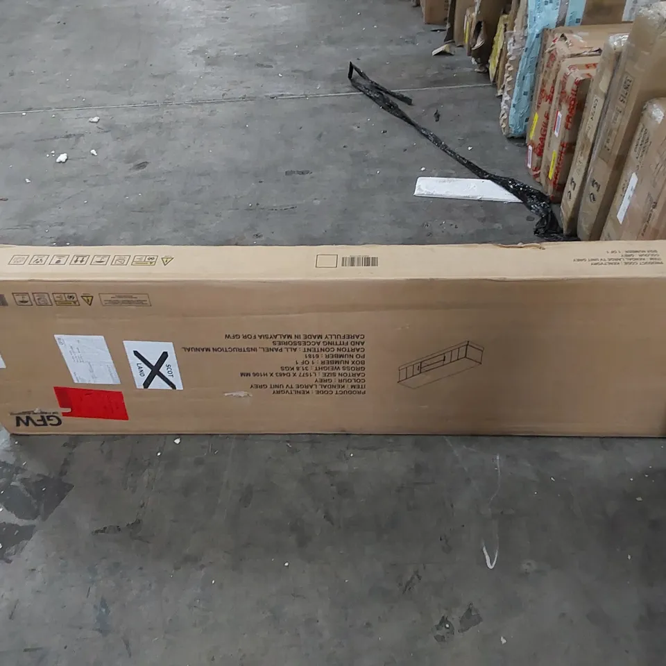 BOXED KENDAL LARGE TV UNIT IN GREY (1 BOX)