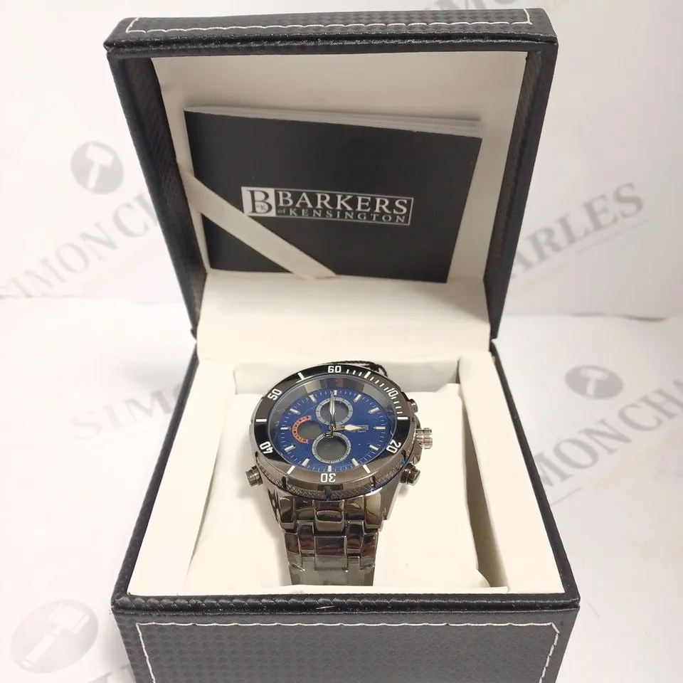 BOXED BARKERS OF KENSINGTON PREMIER SPORT BLUE DIAL WATCH 