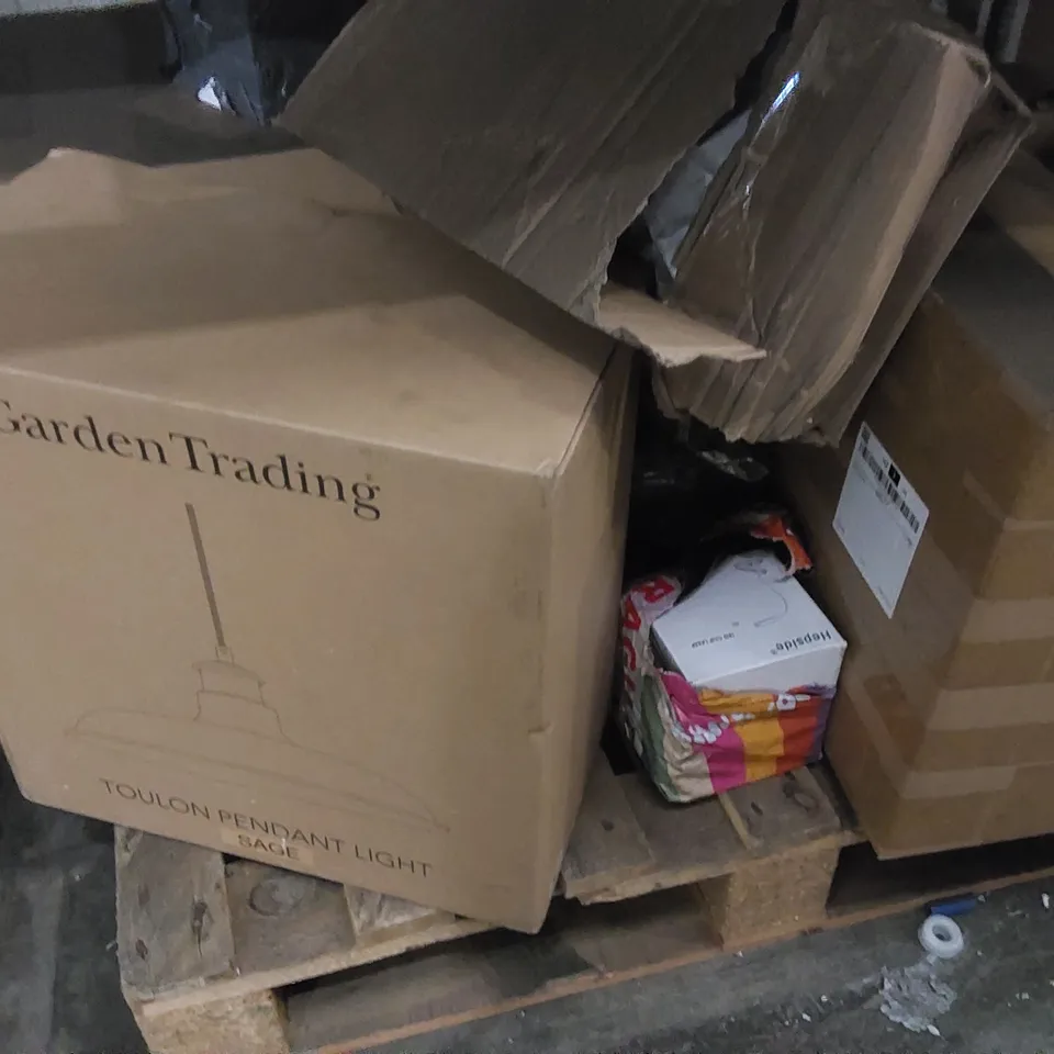 PALLET CONTAINING ASSORTED CONSUMER PRODUCTS INCLUDING: PENDANT LIGHT, LED CLIP LAMPS ECT