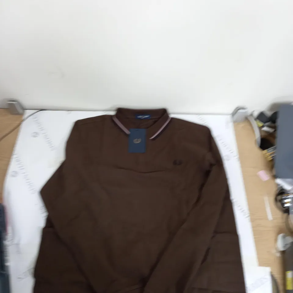 FRED PERRY LONG SLEEVE POLO TOP BROWN - XL
