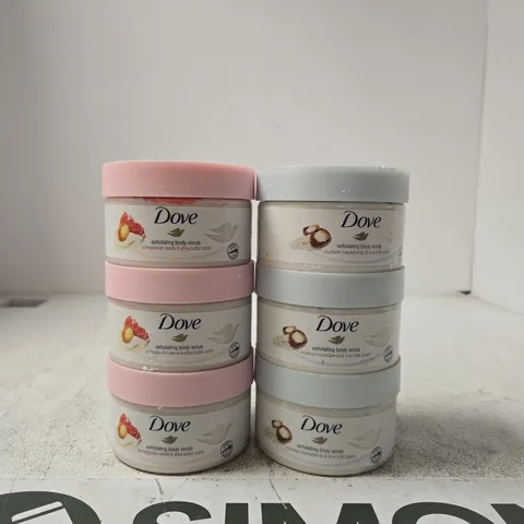 DOVE EXFOLIATING BODY SCRUB – SET OF 6 JARS (PINK & BLUE LIDS)