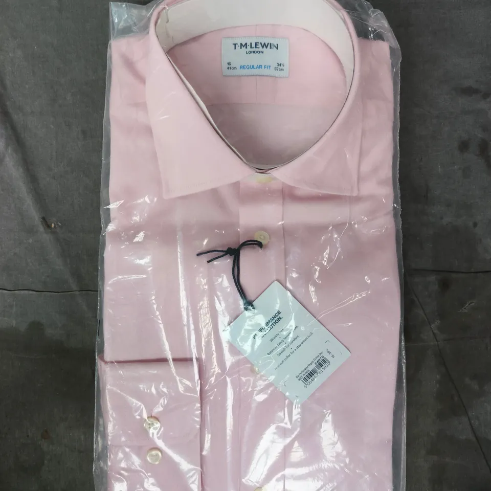 BAGGED T.M.LEWIN MAX PERFORMANCE REGULAR FIT PINK SHIRT SIZE 16-34.5CM