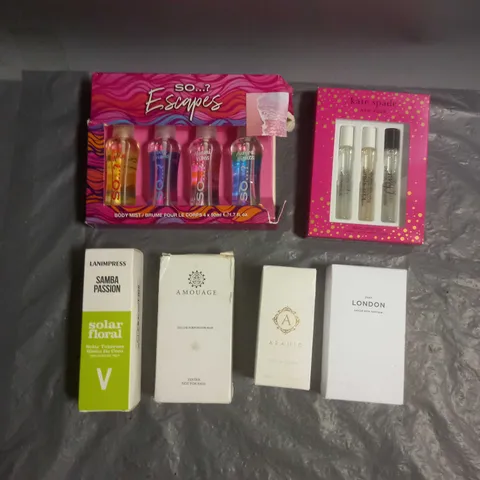 BOX OF APPROX 6 ASSORTED BOXED FRAGRANCES TO INCLUDE - ZARA LONDON SAVILLE ROW MAYFAIR - SO..? ESCAPES BODY MIST - LANIMPRESS SOLAR FLORAL - ETC