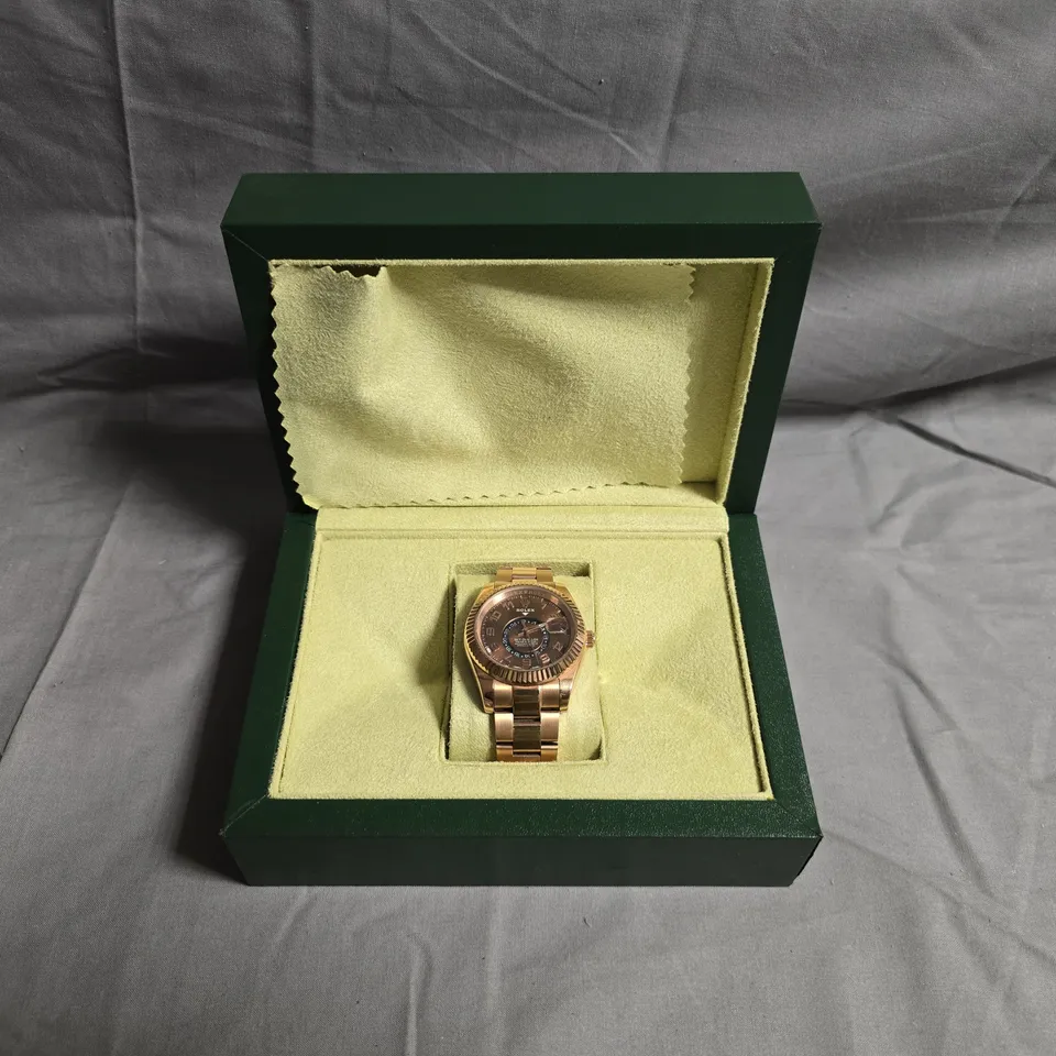 ROLEX SKY-DWELLER ROSE GOLD WITH BROWN DIAL – OYSTER BRACELET
