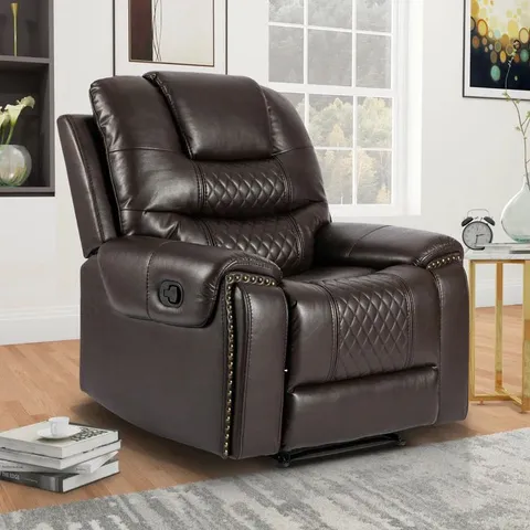 BOXED RAVENNA FAUX LEATHER MANUAL RECLINER CHAIR - BROWN (1 BOX)