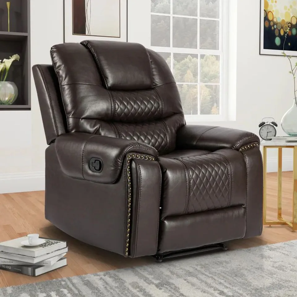 BOXED RAVENNA FAUX LEATHER MANUAL RECLINER CHAIR - BROWN (1 BOX)