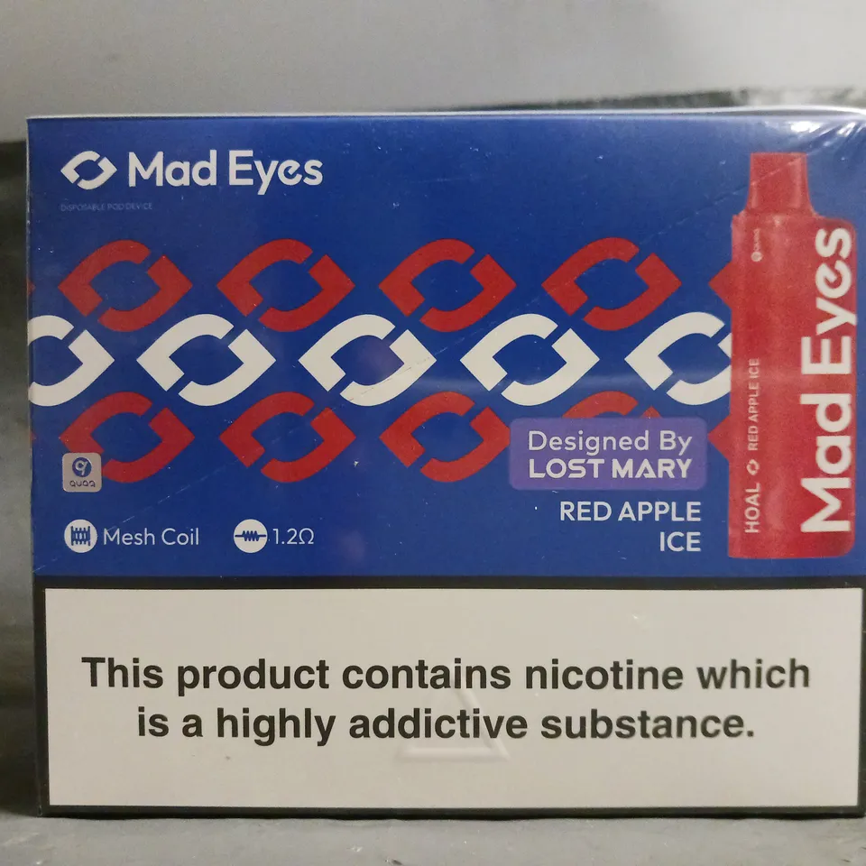 BOXED AND SEALED MAD EYES PACK OF 10 DISPOSABLE VAPES - RED APPLE ICE