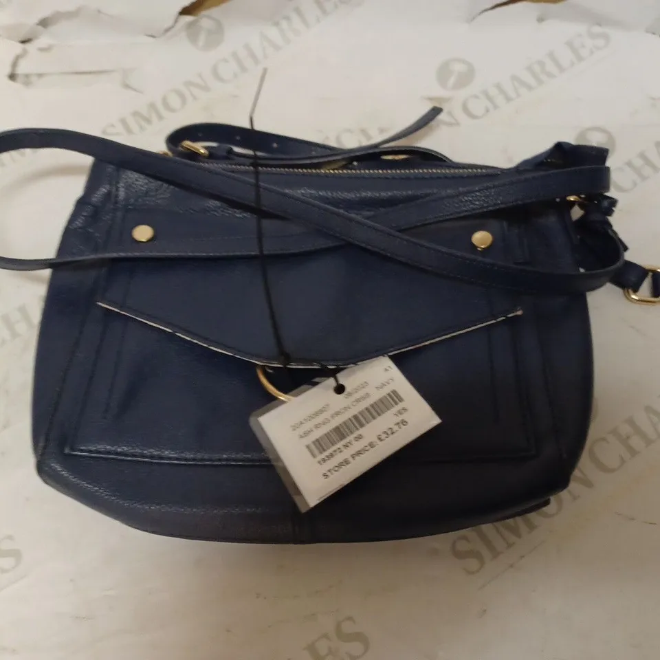 ASHWOOD MEDIUM MULTI COMP RING FRONT LEATHER CROSSBODY BAG, NAVY