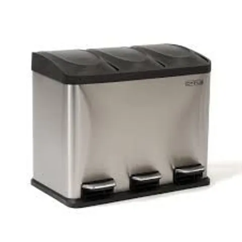 BOXED 45L STAINLESS STEEL TRIPLE COMPARTMENT PEDAL KITCHEN WASTE BIN