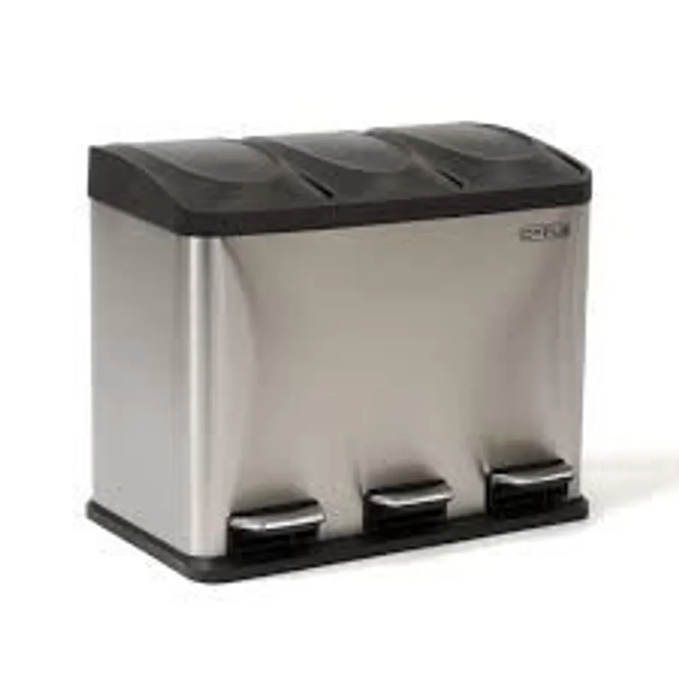 BOXED 45L STAINLESS STEEL TRIPLE COMPARTMENT PEDAL KITCHEN WASTE BIN