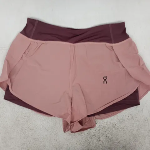 ON DOUBLE LAYER ACTIVEWEAR RUNNING SHORTS IN PLUM/PINK SIZE 6/M