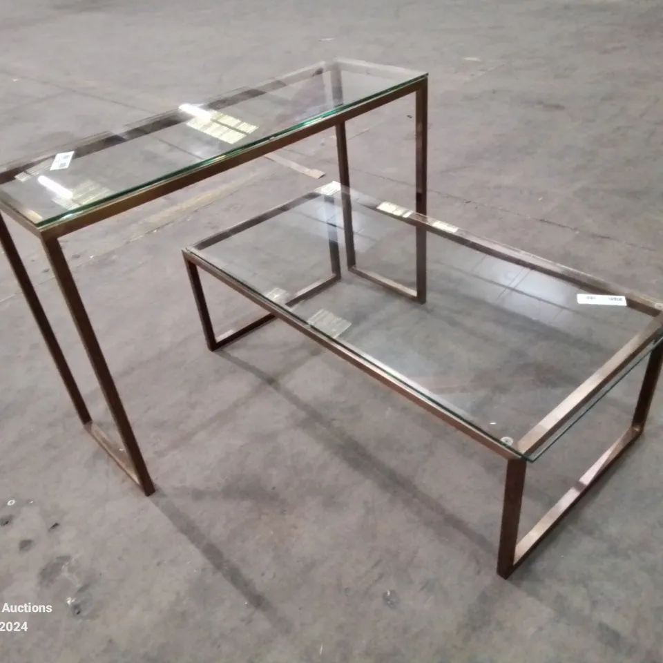 PAIR OF GLASS AND BRASS LEG SIDE TABLES 
