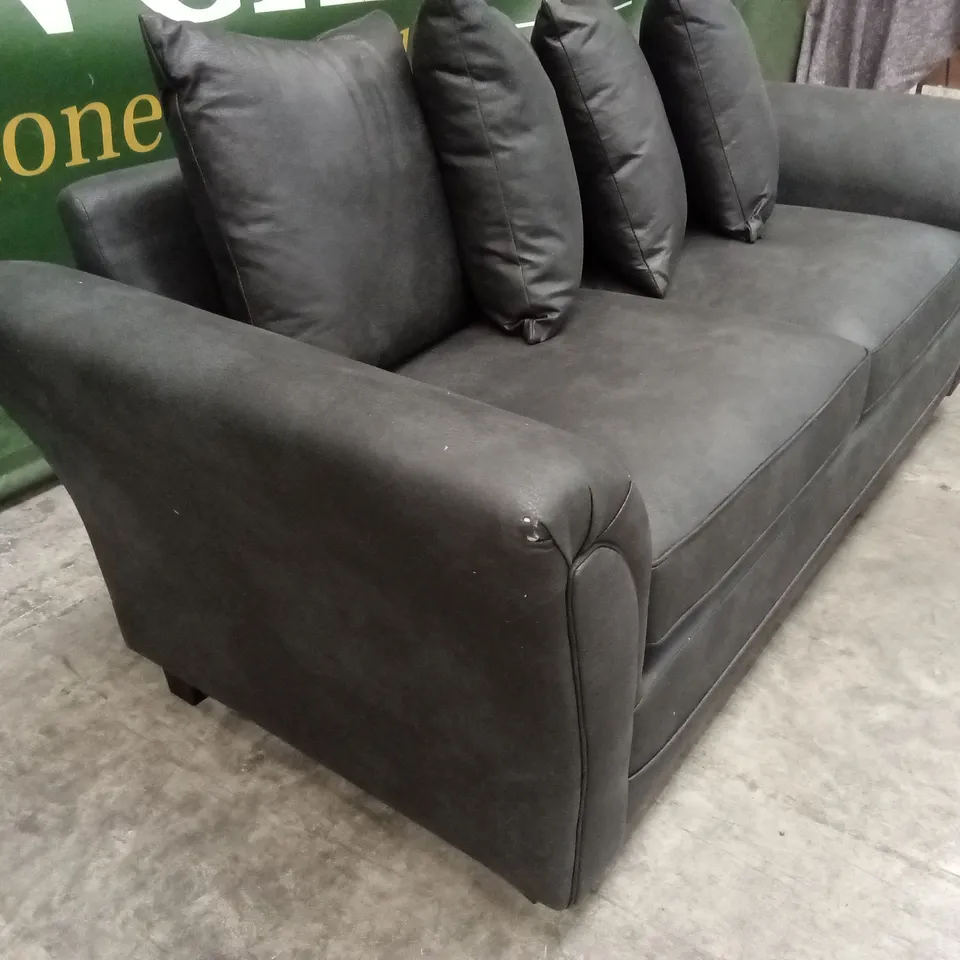 DURY LEATHER LOOK 3 SEATER SOFA - BLACK RRP £599