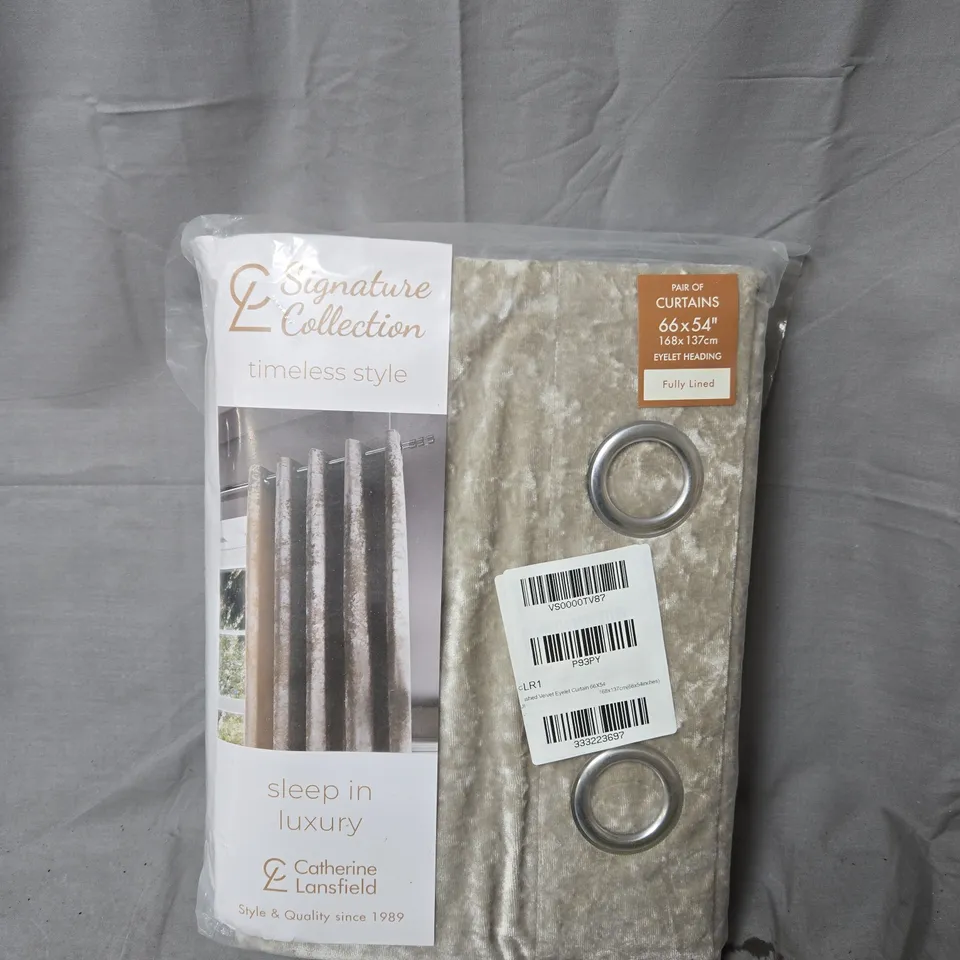 CATHERINE LANSFIELD CRUSHED VELVET EYELET LINED CURTAINS