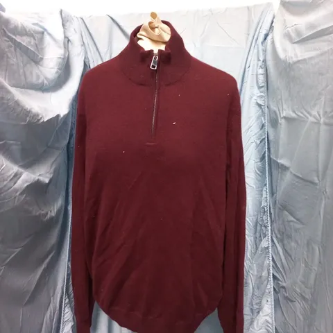 RISE & FALL CASHMERE 1/4 ZIP JUMPER – OXBLOOD, UK SIZE L