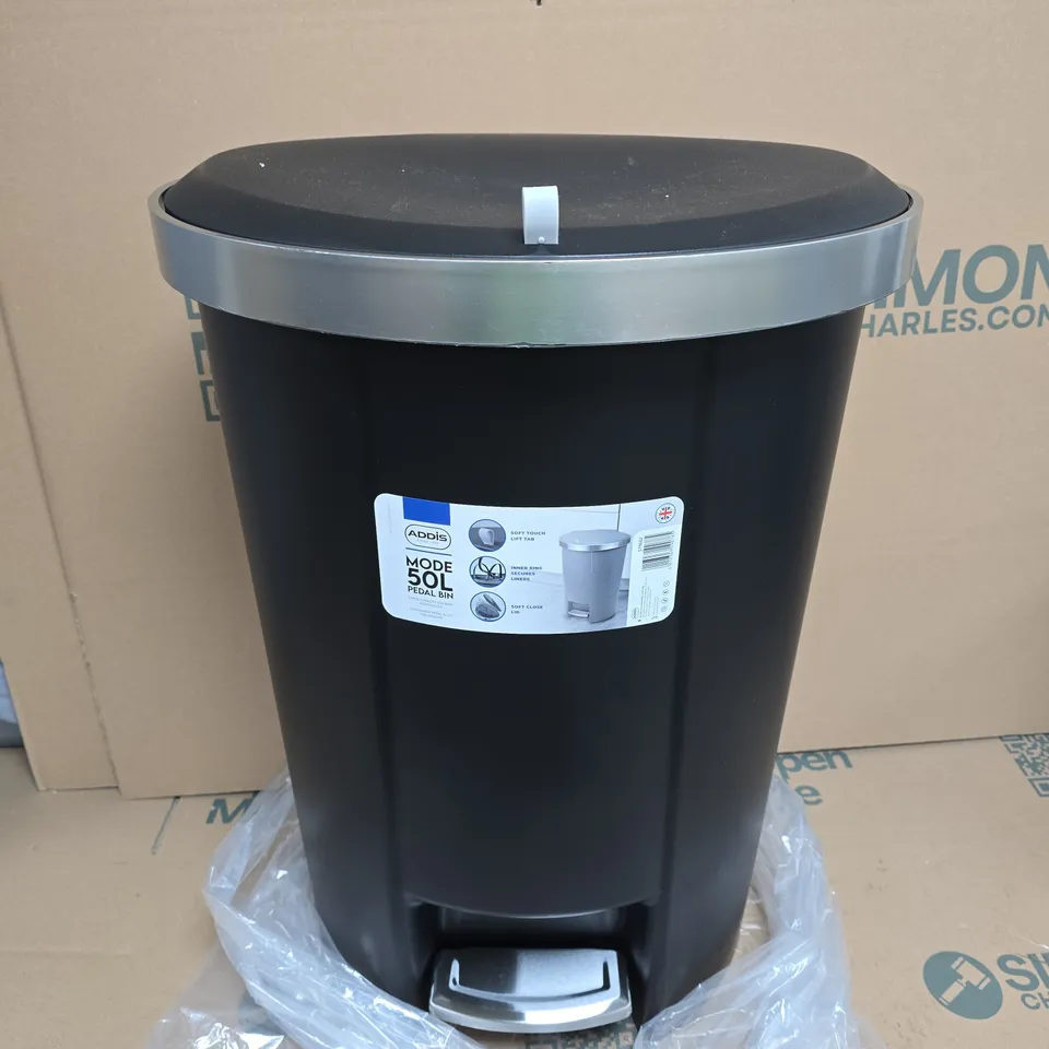 ADDIS MODE 50LTR SEMI D SHAPE PLASTIC PEDAL BIN - BLACK - COLLECTION ONLY