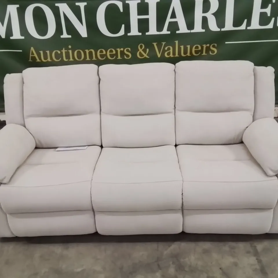 QUALITY DESIGNER LIGHT GREY FABRIC UPHOLSTERED 3 SEATER MANUAL RECLINING SOFA 