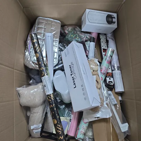 APPROXIMATELY 15 ASSORTED HOUSEHOLD PRODUCTS TO INCLUDE WRAPPING PAPER, LASER TONER AND DOOR STOP