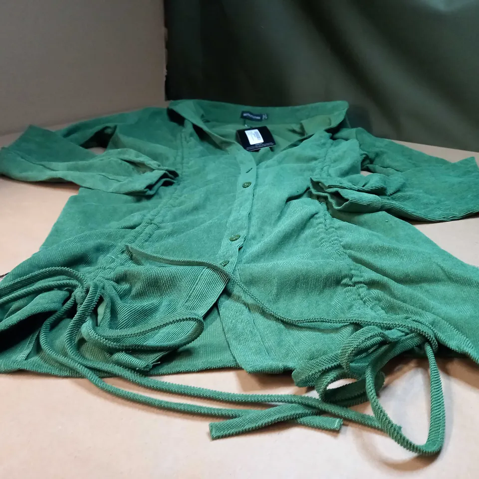 PLT KHAKI CORD DOUBLERUCHED DETAIL SHIRT DRESS - SIZE 8