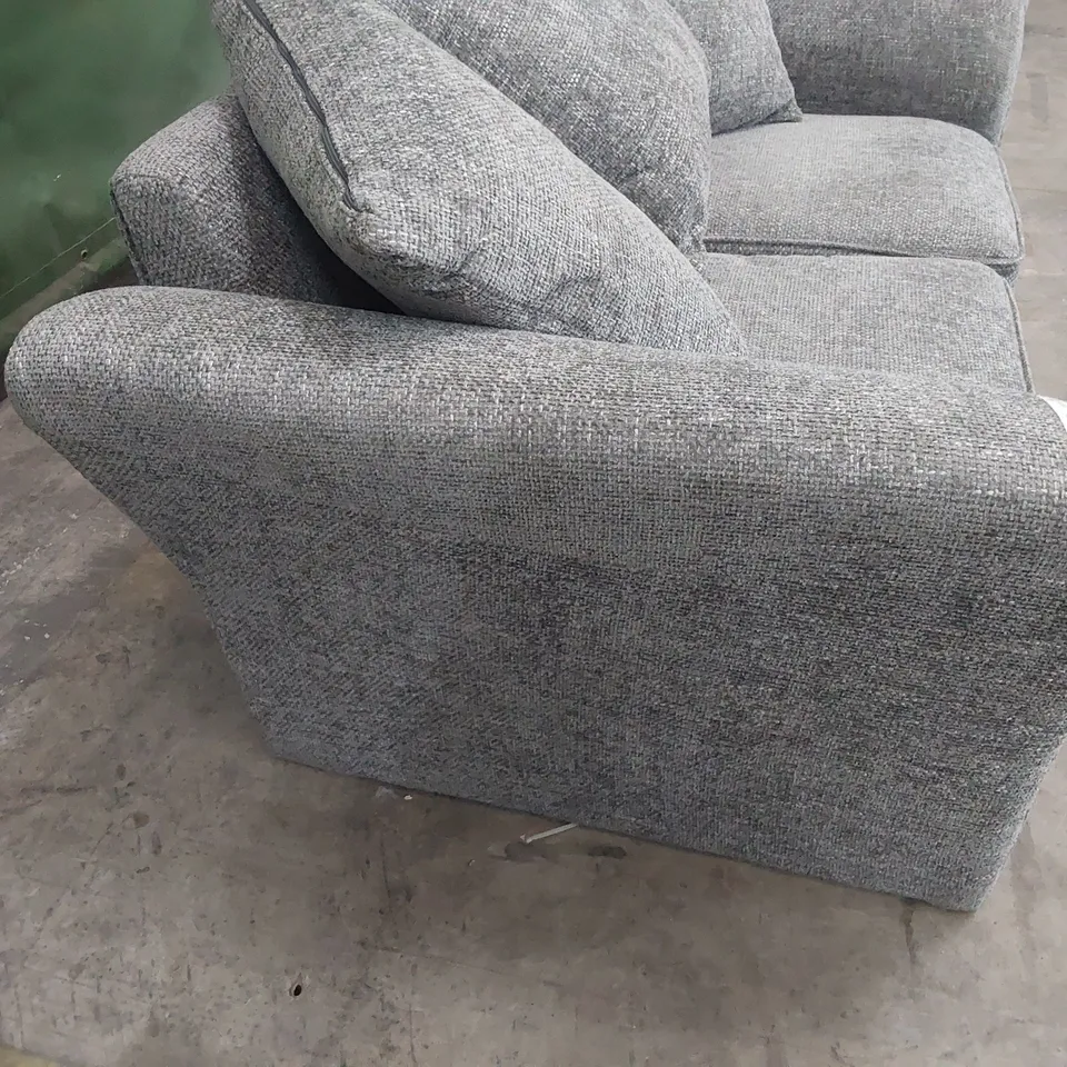 DESIGNER TWO SEATER SOFA WITH SCATTER CUSHIONS GREY FABRIC 