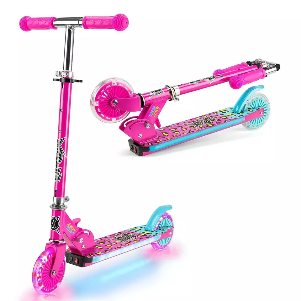 KIDS' PINK LED LIGHT-UP KICK SCOOTER.