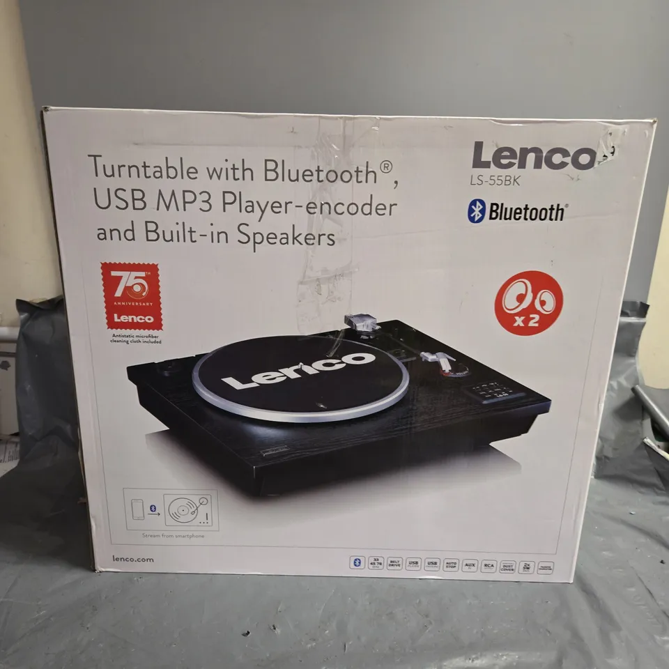 LENCO LS-55BK TURNTABLE WITH BLUETOOTH USB MP3 PLAYER-ENCODER AND BUILT-IN SPEAKERS