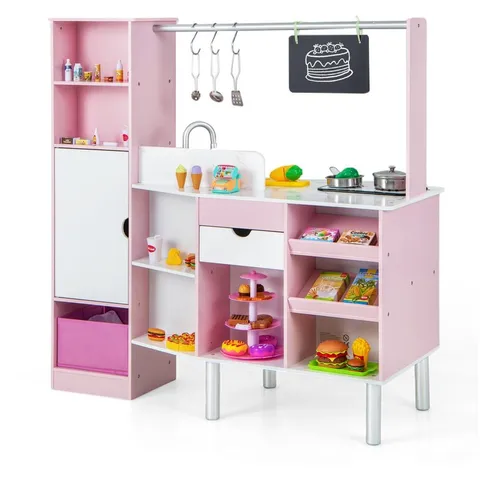 BOXED COSTWAY KIDS PINK 2 IN 1 KITCHEN AND MARKET PLAY SET