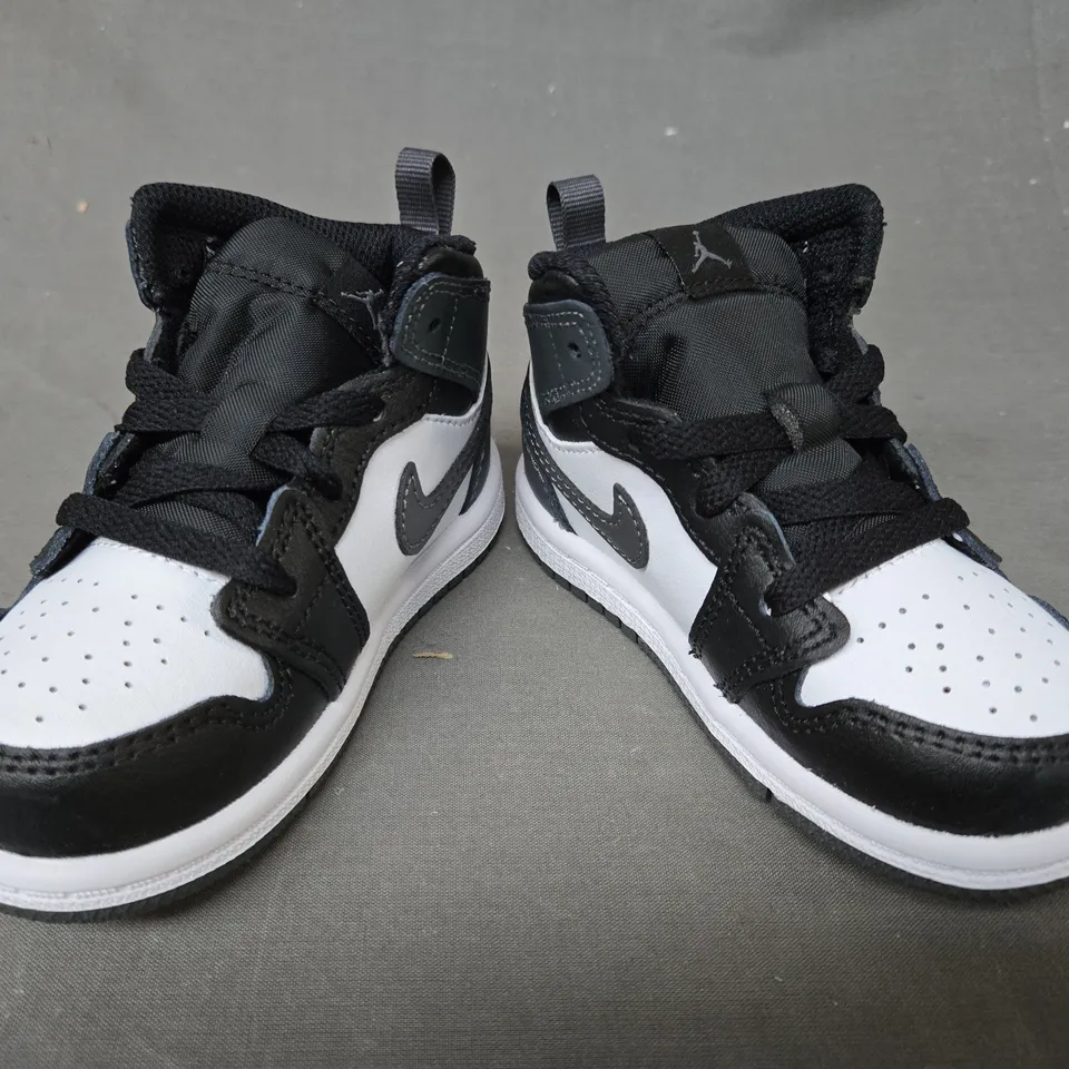 BOXED PAIR OF NIKE JORDAN 1 MID INFANT'S SHOES IN BLACK/WHITE/GREY UK SIZE 5.5