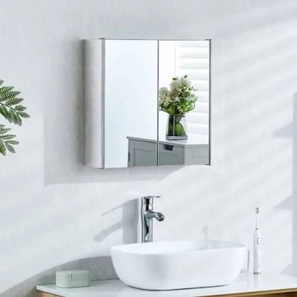 BOXED BATH VIDA TIANO STEEL 2 DOOR MIRROR BATHROOM CABINET (1 BOX)