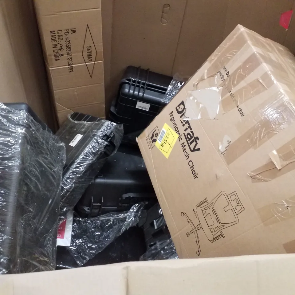 PALLET CONTAINING ASSORTED PRODUCTS INCLUDING OFFICE CHAIR & PROTECTIVE WATERPROOF CASES