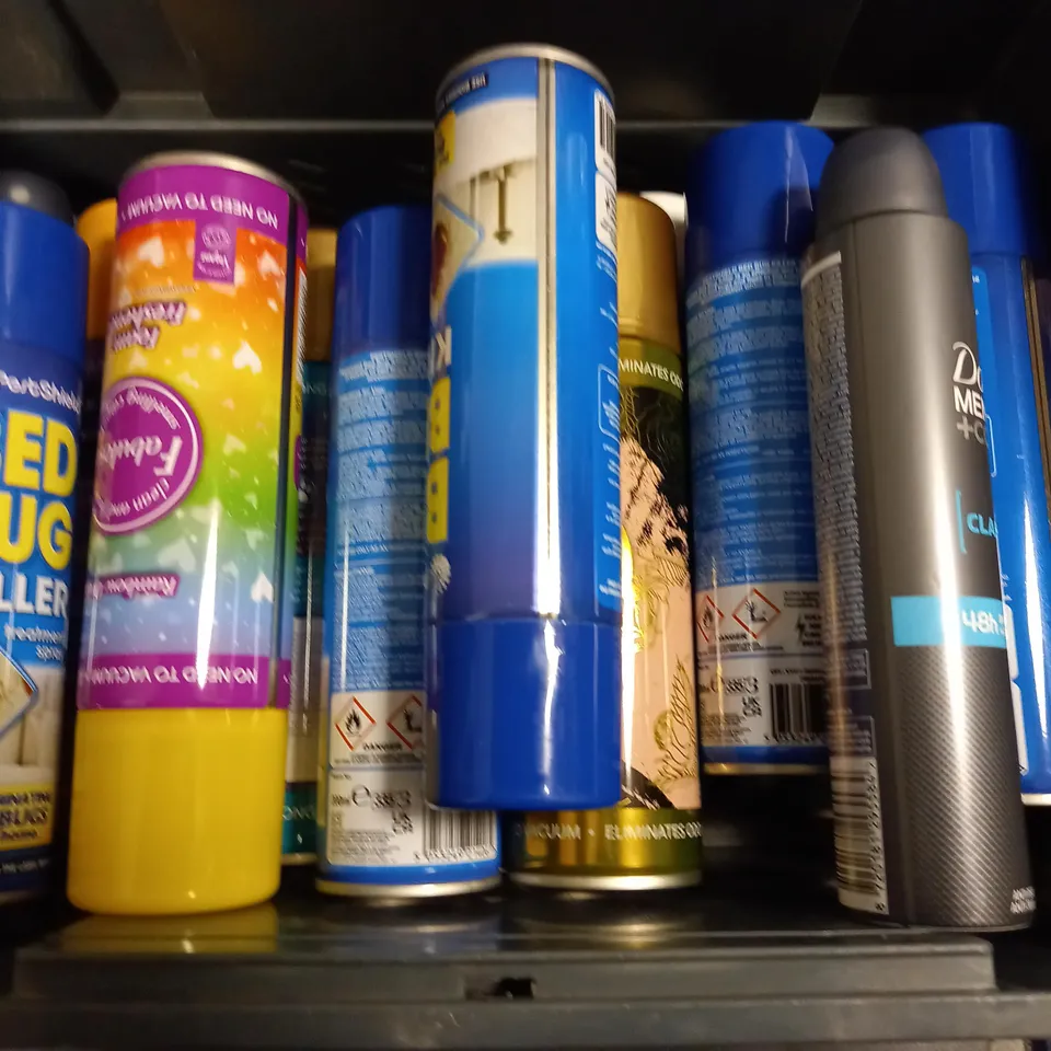 BOX OF APPROX 15 ASSORTED AEROSOLS TO INCLUDE BED BUD KILLER, DOVE MEN DEODERANT, OPULENCE FOAM FRESHER ETC - COLLECTION ONLY