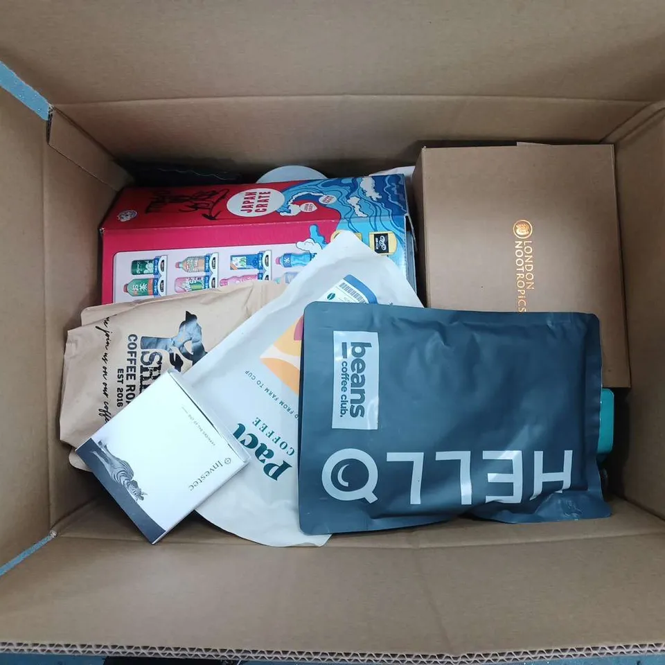 APPROXIMATELY 15 FOOD & DRINKS PRODUCTS TO INCLUDE AHMAS TEA LONDON CARDAMOM TEA, ORGANIC FAIRTRADE DECAF COFFEE, WHIPPING CREAM, ETC