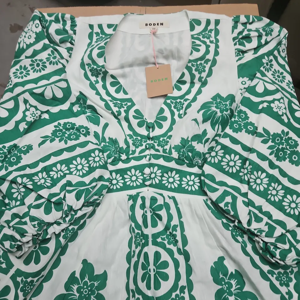 BODEN DRESS LONG SLEEVED GREEN FLORAL PRINT SIZE 8