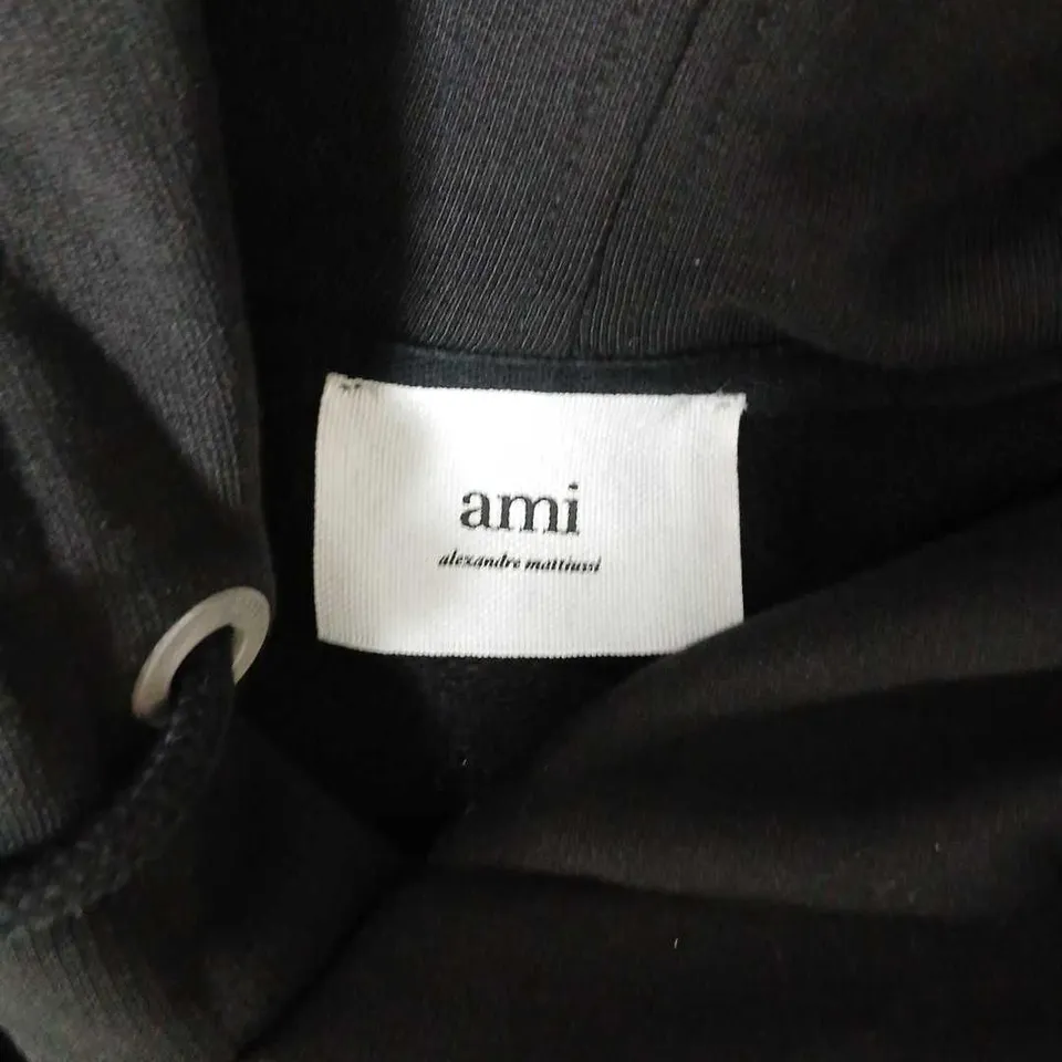 AMI ALEXANDRE MATTIUSSI BLACK HOODIE WITH PINK LOGO SIZE XS