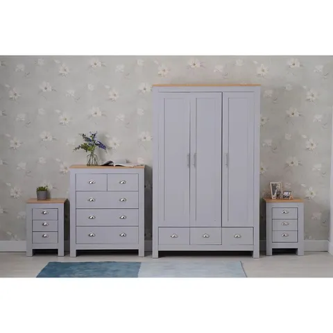 BOXED ANNIERUTH 4 PIECE BEDROOM SET-  GREY & OAK (5 BOXES)