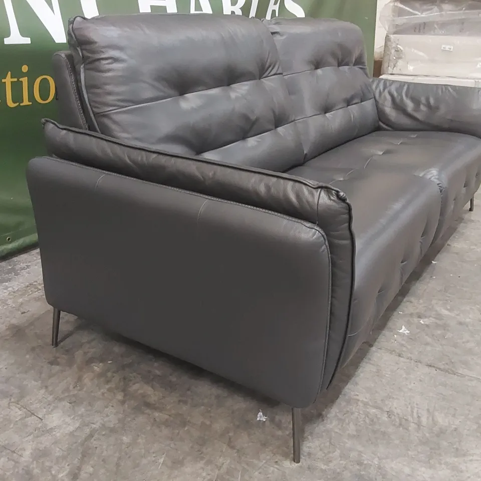 QUALITY DESIGNER ITALIAN MADE LEATHER BOLANZO ELECTRIC RECLINER SOFA - DARK GREY