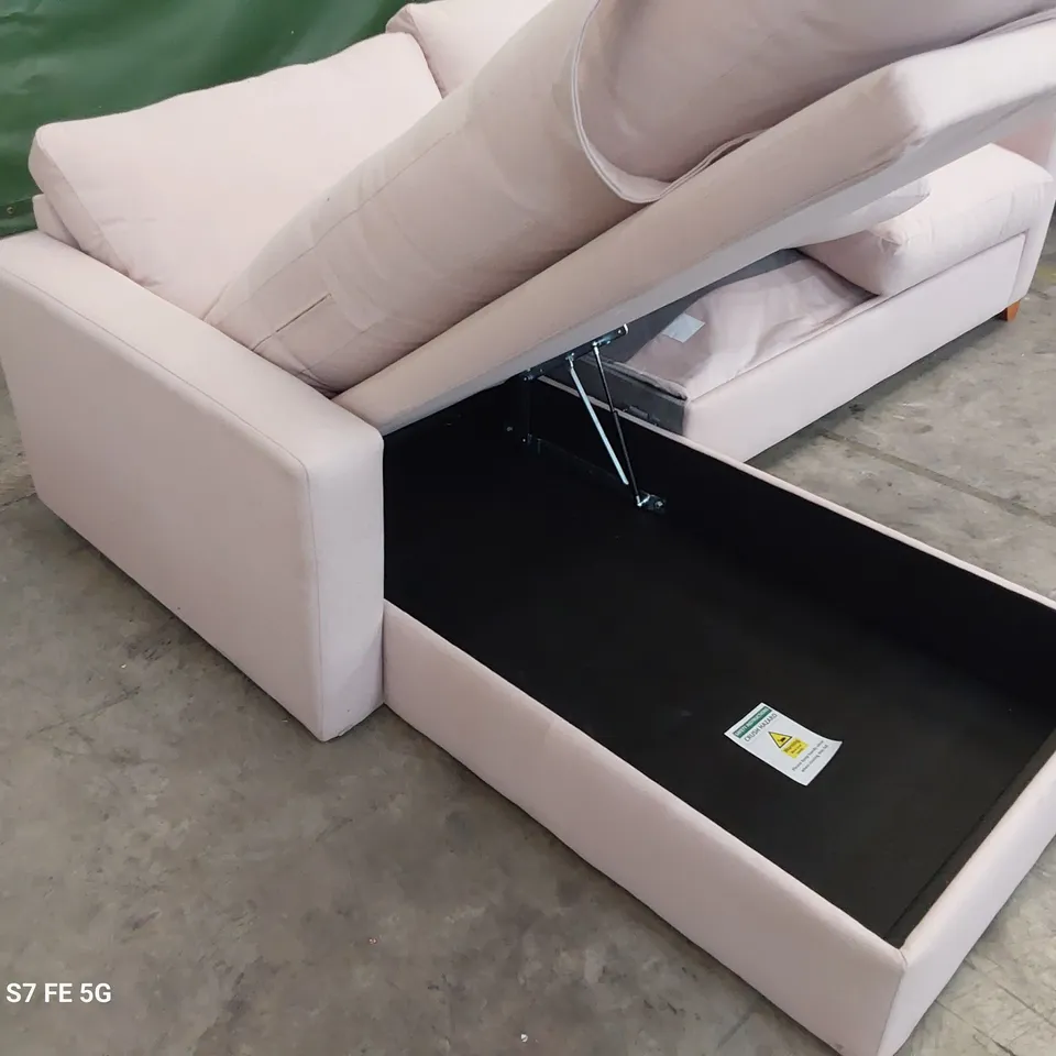 DESIGNER ASHWELL LH CHAISE FOUR SEATER METAL ACTION SOFABED PINK PLUSH FABRIC 