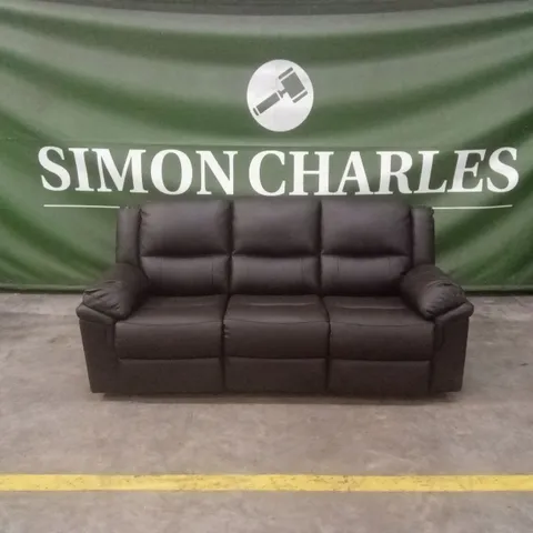 ALBION LUXURY FAUX LEATHER 3 SEATER HIGH BACK MANUAL RECLINER SOFA - CHOCOLATE