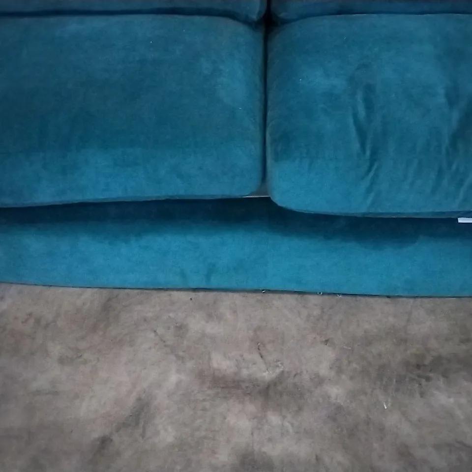 QUALITY BRITISH DESIGNER TEAL PLUSH FABRIC 3 SEATER SOFA