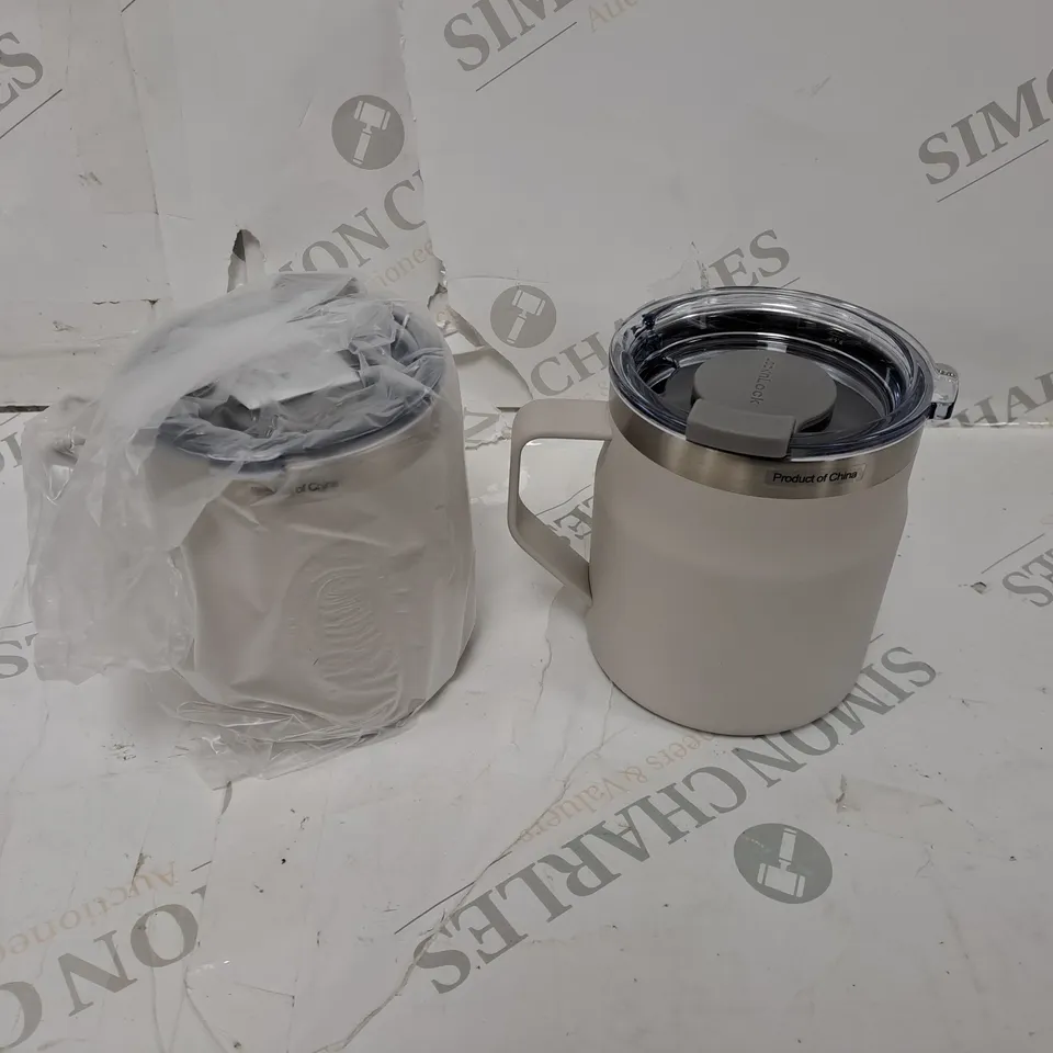 LOCK & LOCK PAIR OF INSULATED STAINLESS STEEL MUGS - OFF WHITE