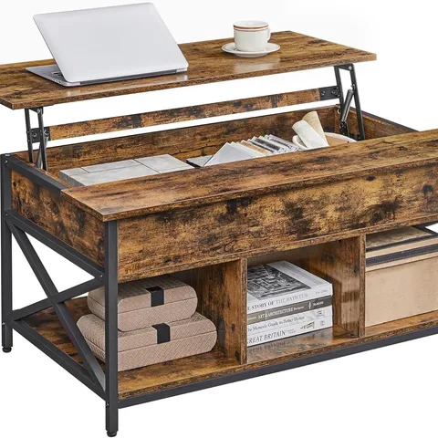BOXED VASAGLE LIFT-TOP COFFEE TABLE WITH OPEN AND HIDDEN STORAGE - BROWN/BLACK