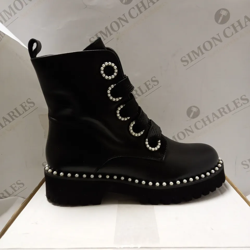 DUNE LONDON BLACK PURLA BIKER BOOTS - SIZE 5