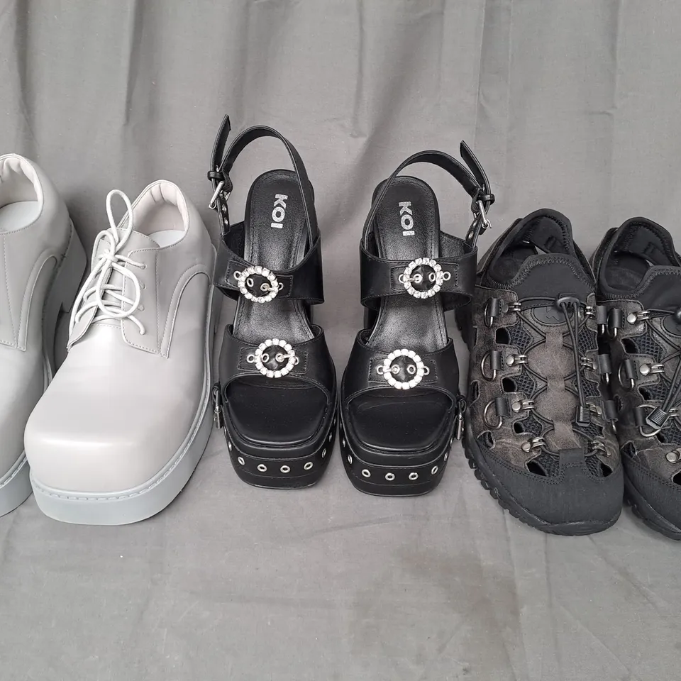 BOX OF APPROXIMATELY 10 PAIRS OF KOI SHOES AND FOOTWEAR ITEMS IN VARIOUS STYLES AND SIZES