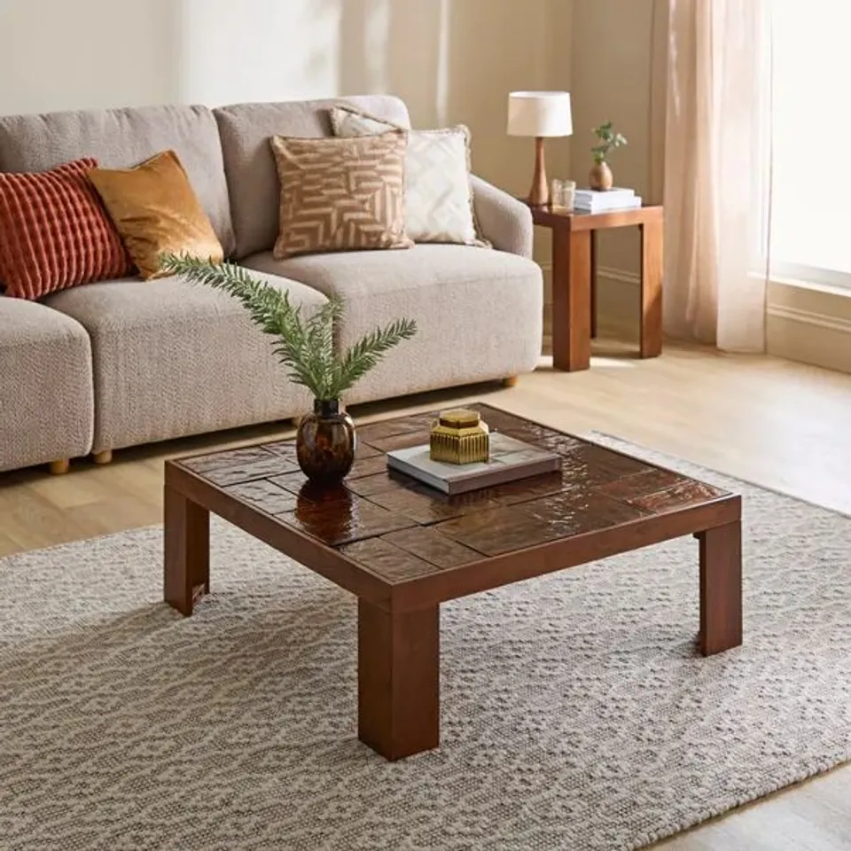 BOXED LAVINA GLASS TILED COFFEE TABLE - DARK AMBER (1 BOX)
