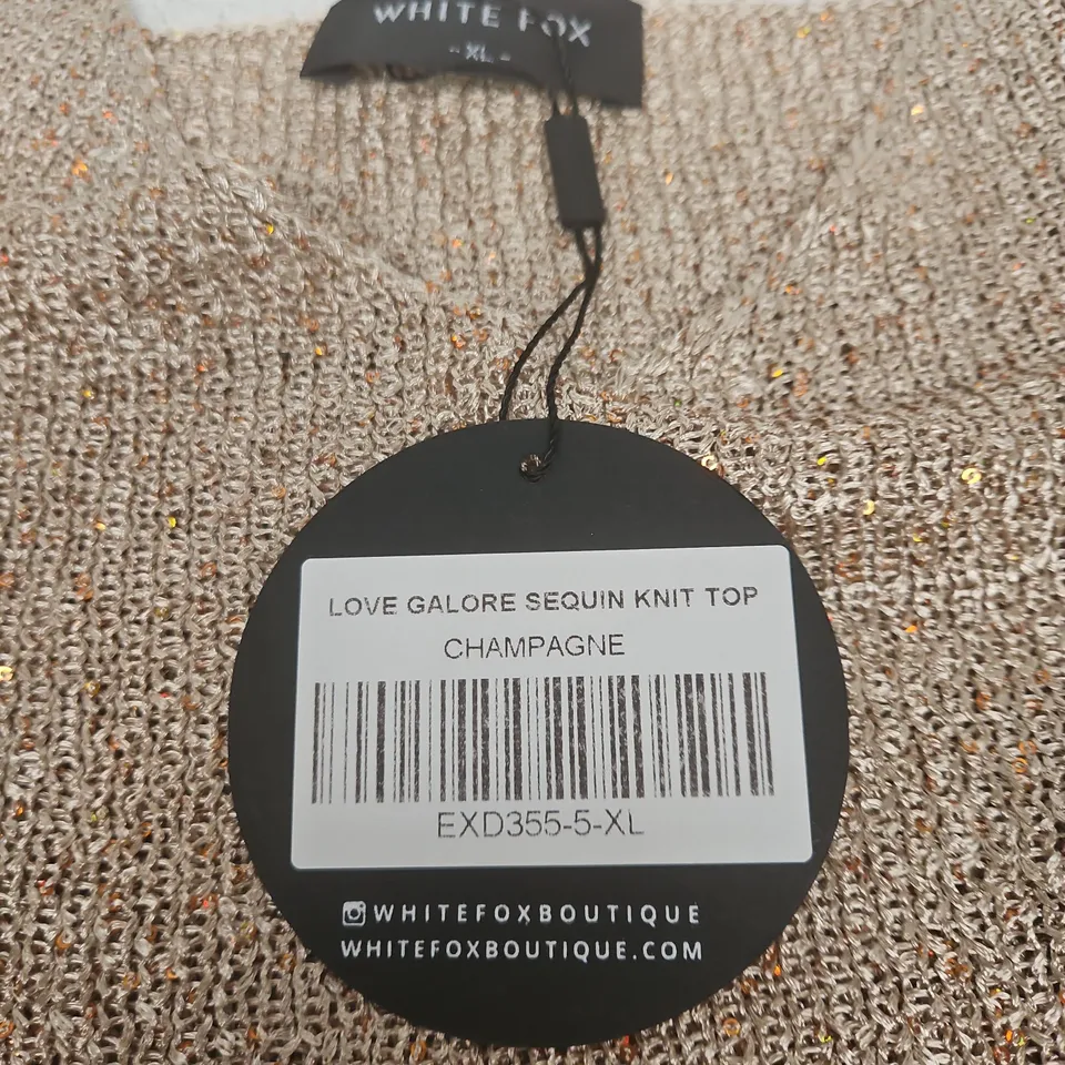 WHITE FOX BOUTIQUE LOVE GALORE SEQUIN KNIT TOP – CHAMPAGNE, XL