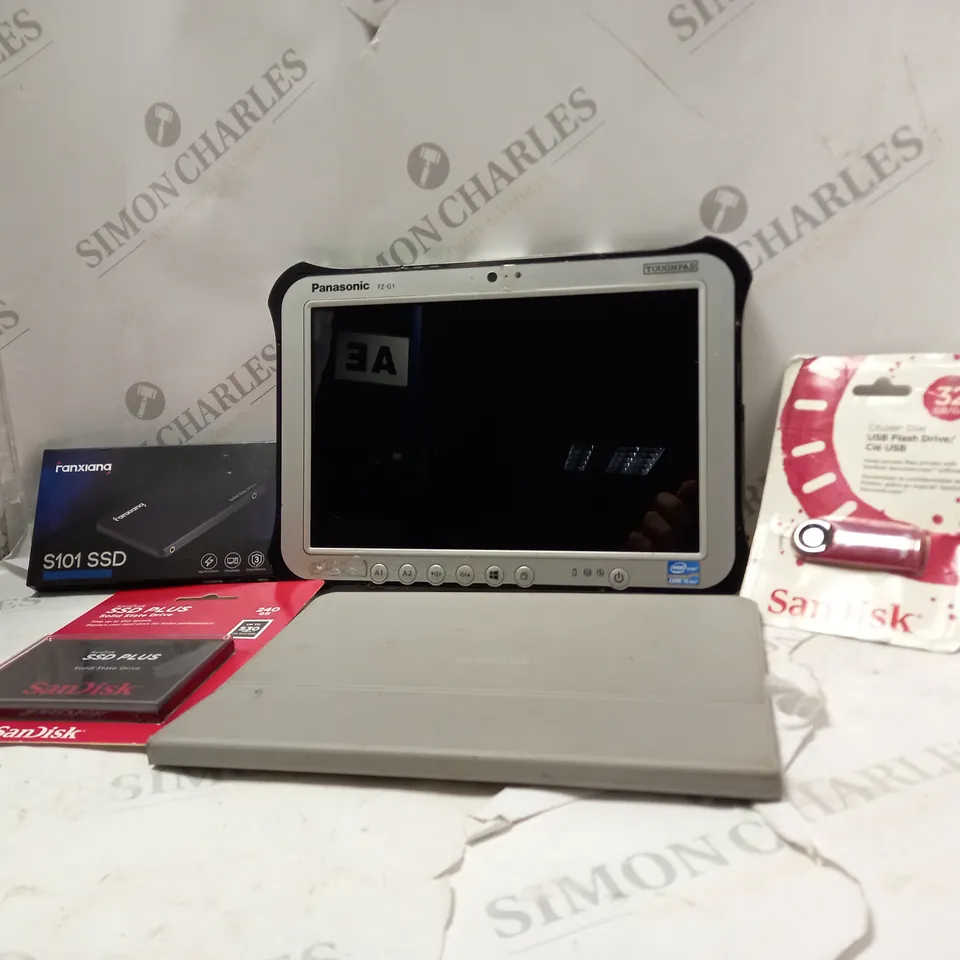 BOX OF APPROXIMATELY 15 ASSORTED ITEMS TO INCLUDE - PANASONIC FZ-G1 - FANXIANG S101 SSD - SAN DISK SSD PLUS 240GB ECT