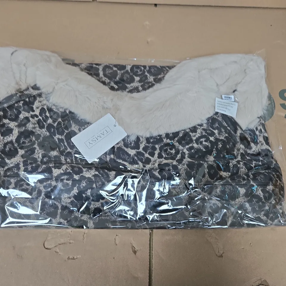 TAMSY LEOPARD PATTERN DOUBLE LAYER FAUX FUR PONCHO