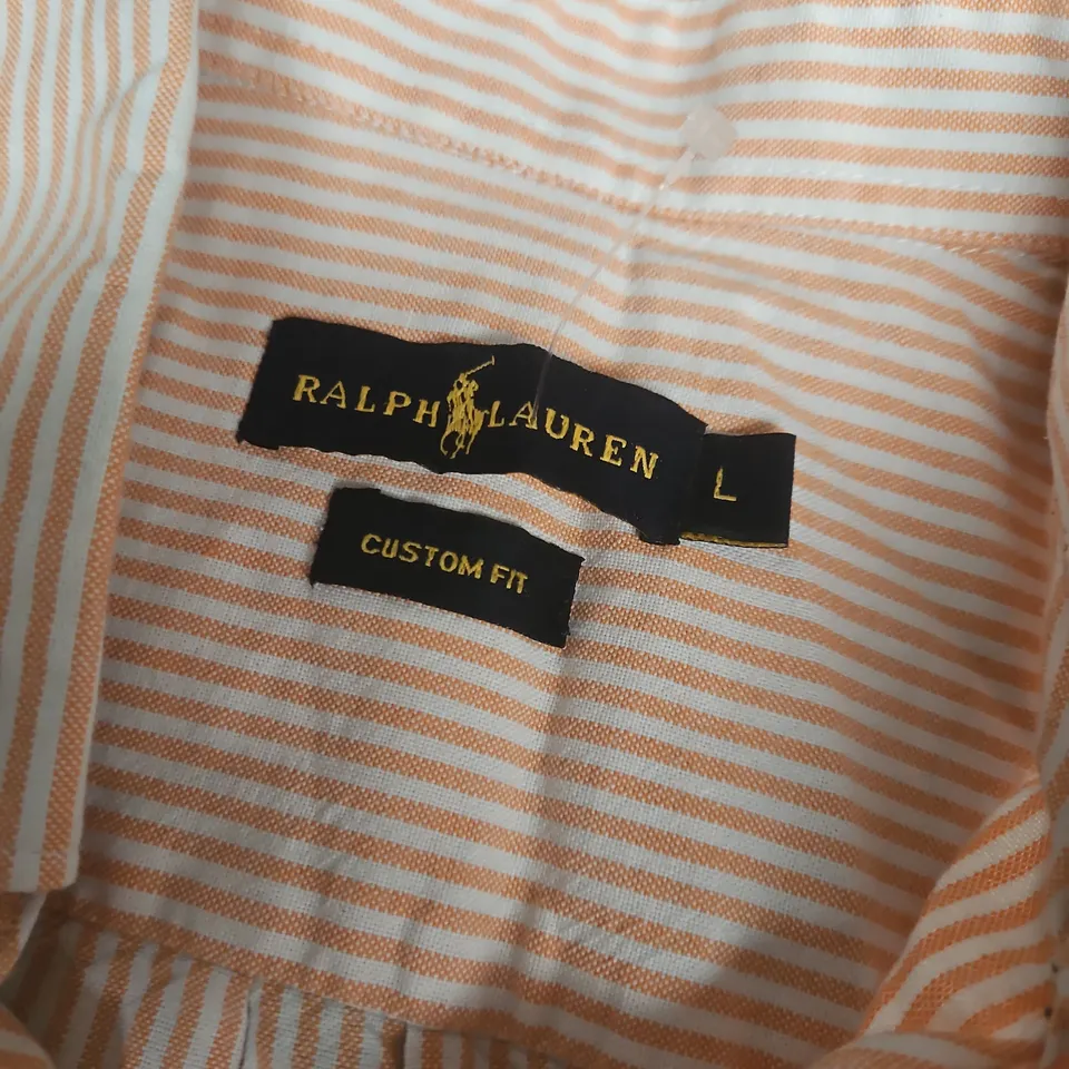 RALPH LAUREN CUSTOM FIT STRIPED LONG SLEEVE SHIRT IN RED/WHITE - LARGE