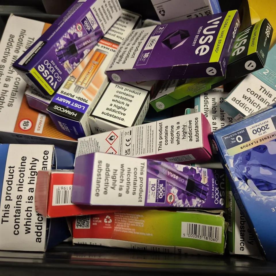 APPROXIMATELY 20 ASSORTED E-CIGARETTE PRODUCTS TO INCLUDE - VUSE POD PACK , VUSE GO 1000