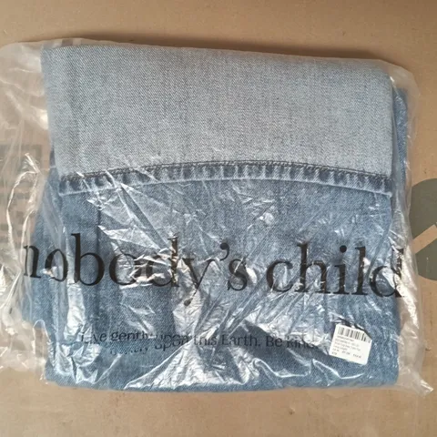 BAGGED NOBODY'S CHILD WIDE LEG TURN-UP LONG LENGTH JEANS IN BLUE SIZE UK 8L